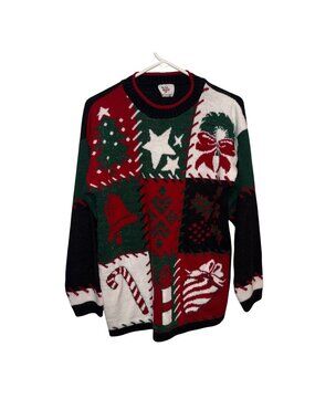 Vintage Nutcracker Christmas Sweater Small Festive Red Green Black Patchwork